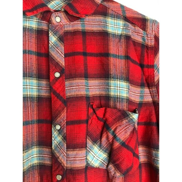 Abercrombie & Fitch Red Plaid Long Sleeve Pearl Snap Men's Medium Shirt - Picture 2 of 6